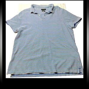 2XL Massimo Dutti BLUE WHITE STRIPED Polo Shirt, Cotton KNIT, India, Casual Fit